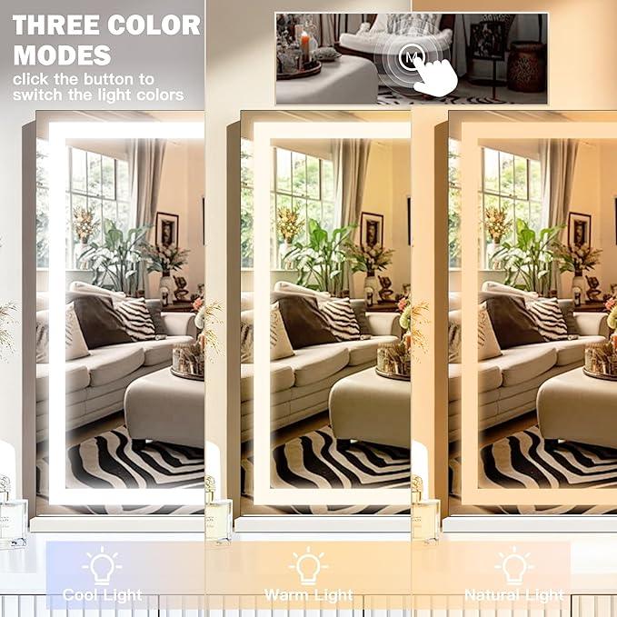 ROLOVE Large Vanity Mirror with Lights 35.5" x 27", LED Hollywood Makeup Mirror with USB Charging Port, 3 Color Modes, Dimmable Touch Control, 10X Magnification, Wall Mounted or Tabletop - ModernBath