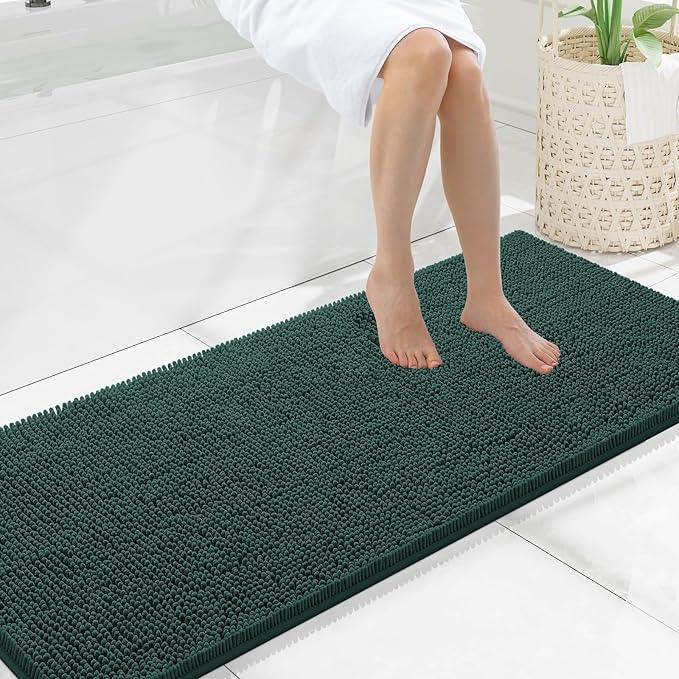 Smiry Luxury Chenille Bathroom Rugs 59x20, Extra Soft and Absorbent Shaggy Bath Mat, Machine Washable, Non-Slip Plush Carpet Runner for Tub, Shower, and Floor, Home Decor Accessories, Green - ModernBath