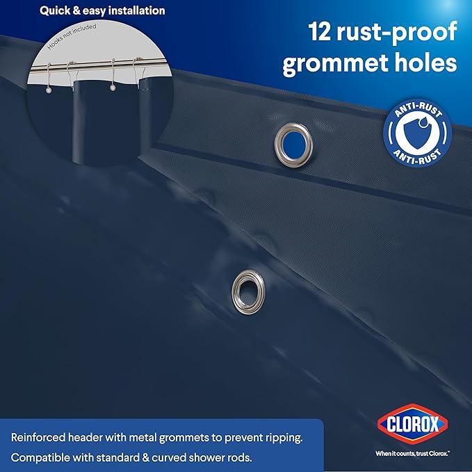 CLOROX Shower Curtain Liner, Premium Colored Medium-Weight Durable Waterproof 6g PEVA for Bathroom with Weighted Magnets, Standard Size 72" x 72", Blue - ModernBath