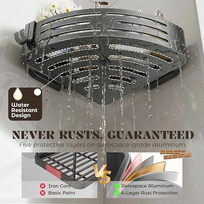 Corner Shower Caddy Suction Cup,Shower Shelves with Hooks,No Drilling Powerful Suction Bathroom Organizers and Storage,Removable Waterproof Rustproof Shower Bathroom Accessories Decor(Grey 1Pack) - ModernBath