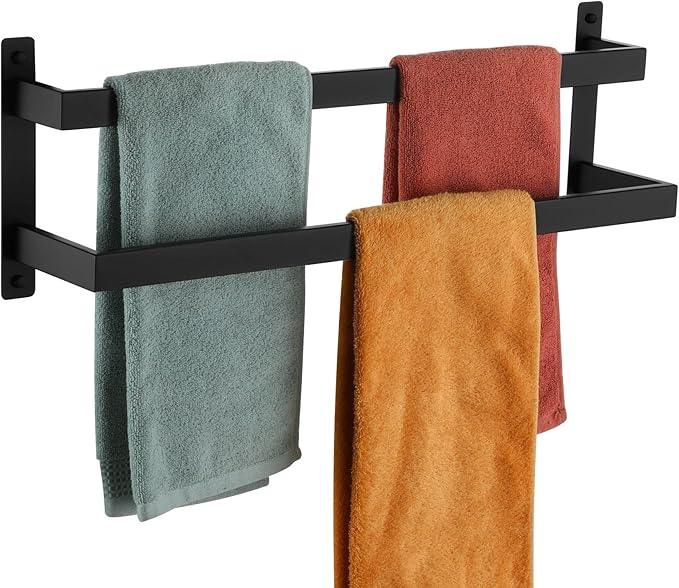 KOKOSIRI Towel Bars Black Bath Towel Holders 24-Inch Bathroom 2-Tiers Ladder Towel Rails Wall Mounted Towels Shelves Rack Stainless Steel, B5008BK-L24 - ModernBath