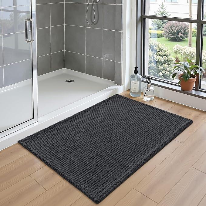DEXI Bathroom Rugs 24x36, Non Slip Washable Bath Mat, Absorbent Chenille Bathmat, Ultra Soft Thick Carpet for Tub Shower Floor, Dark Grey - ModernBath