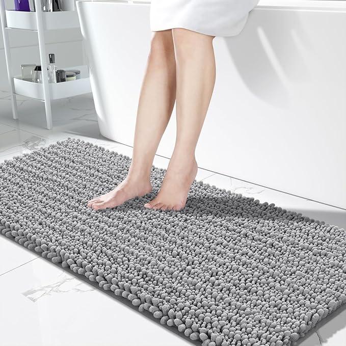 Yimobra Bathroom Runner Rug 60x24 Inch - Extra Long Non Slip Chenille Bath Mat, Soft & Absorbent, Machine Washable Shaggy Hallway Carpet for Vanity Tub Shower, Gray Home Decor Accessories - ModernBath