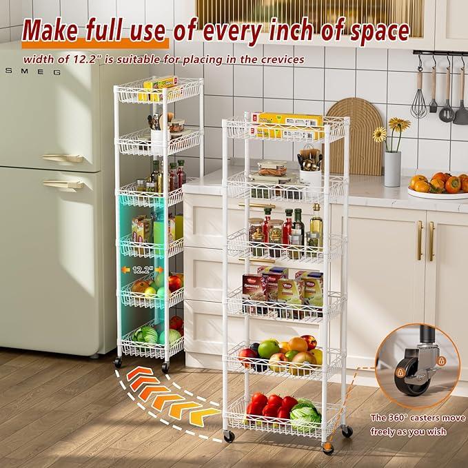 6 Tier Basket Shelf Wire Shelving Unit Adjustable Storage Shelves Big Basket Rack for Garage Kitchen Office Pantry Corner 17.2" Dx12.2 Wx63 H White - ModernBath