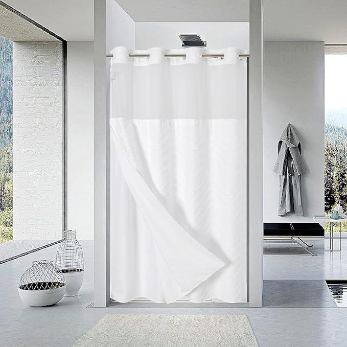 eachope No Hook Boho Farmhouse Shower Curtain with Snap-in Fabric Liner set-54Wx80H(78H),White Tufted Chevron Striped Hotel Grade Cloth Shower Curtains for Bathroom with Window,Water Repellent - ModernBath