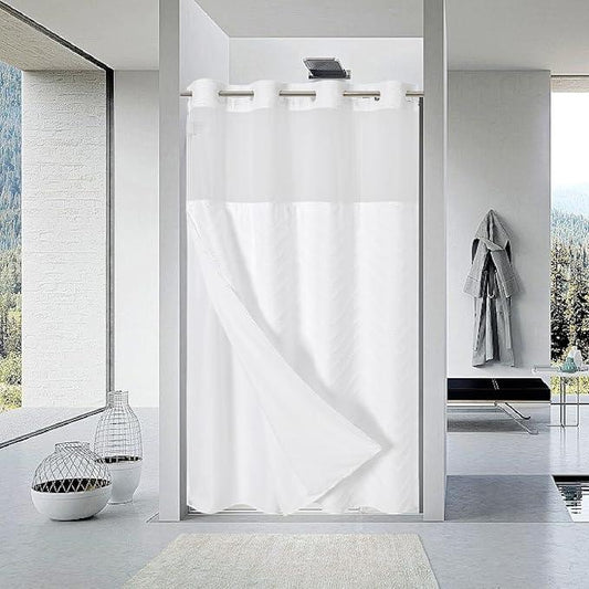 eachope No Hook Boho Farmhouse Shower Curtain with Snap-in Fabric Liner set-54Wx80H(78H),White Tufted Chevron Striped Hotel Grade Cloth Shower Curtains for Bathroom with Window,Water Repellent - ModernBath