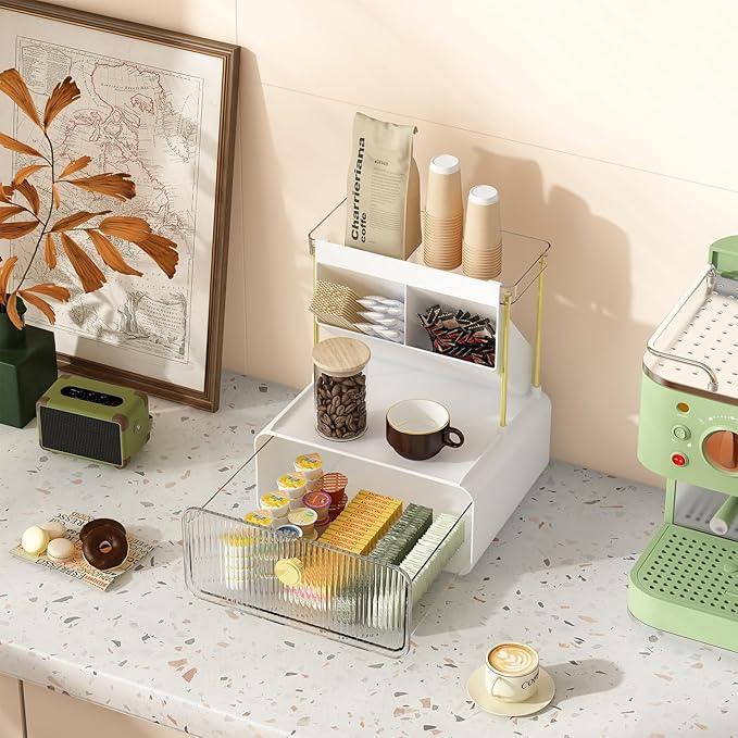 FOLLOWIN Bathroom Counter Organizer with Drawer,Dresser Top Organizer with Make Up Brush Holder,Makeup Shelf,Vanity Organizers,Cosmetic Perfume Organizer,Clear - ModernBath