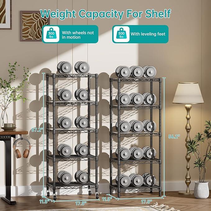 SINGAYE 5 Shelves Storage Shelf Wire Closet Bathroom Organizers Metal Pantry Kitchen Small Garage Shelving Unit Laundry Room Organization Home Narrow Rack Net Basket with Wheels Black - ModernBath