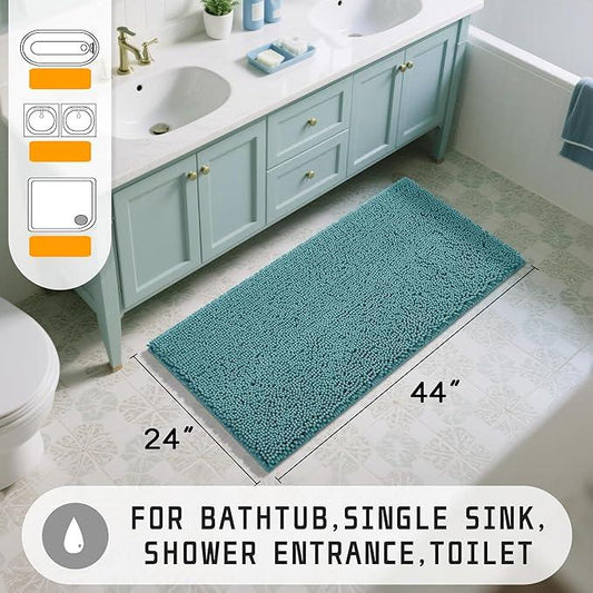 Yimobra Long Bathroom Rugs 44"x24", Extra Soft Non Slip Bath Mat for Tub, Super Absorbent Quick Dry Shaggy Rug Floor Carpet, Machine Washable,Teal Blue - ModernBath