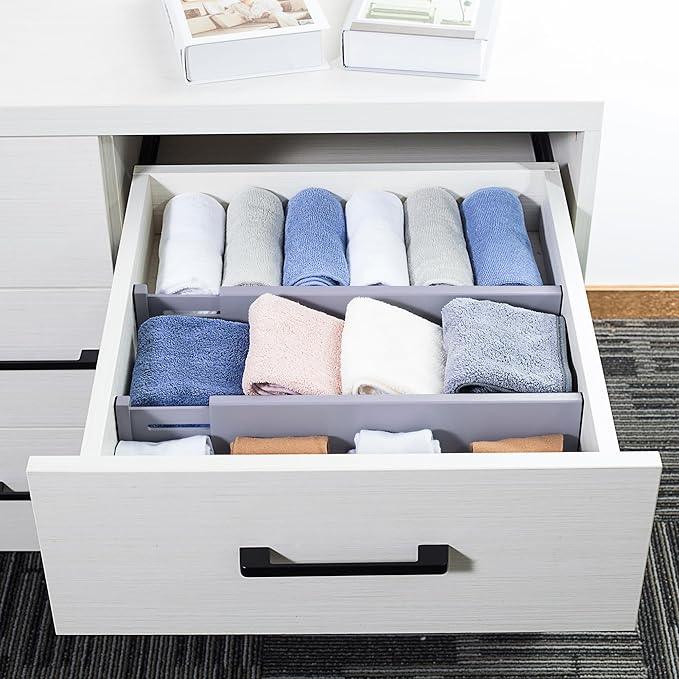 Utoplike Bamboo Drawer Dividers Large, Gray Kitchen Drawer Organizers Adjustable, Spring Loaded, Works in Dresser, Bathroom, Bedroom, Desk, 4 pcs, 2.4" H - ModernBath