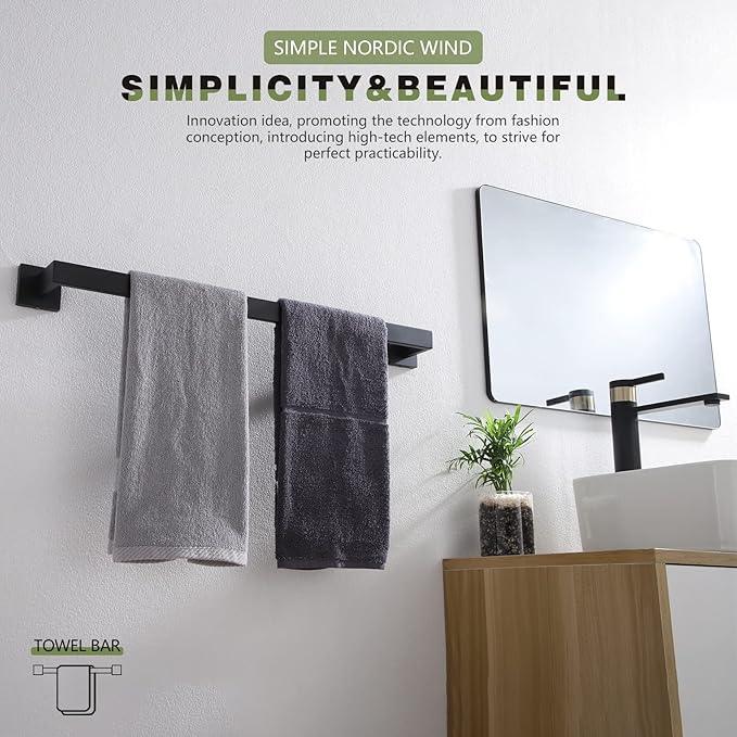 KOKOSIRI 24-Inch Single Towel Bar, Bathroom Kitchen Towel Holder, Wall Mounted SUS304 Stainless Steel Towel Rack 2 Pack, Matte Black, B4003BK-L24-P2 - ModernBath