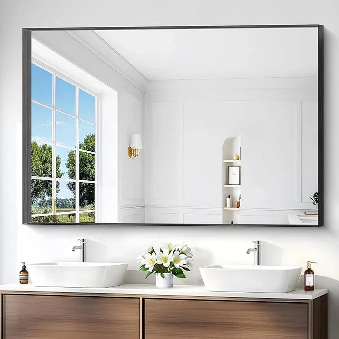 Black Bathroom Mirror, 60x40 Inch Rectangular Framed Mirror, Large Wall Mounted Bathroom Vanity Mirror Over Sink for Bedroom,Restroom, Living Room, Hangs Vertically or Horizontally - ModernBath