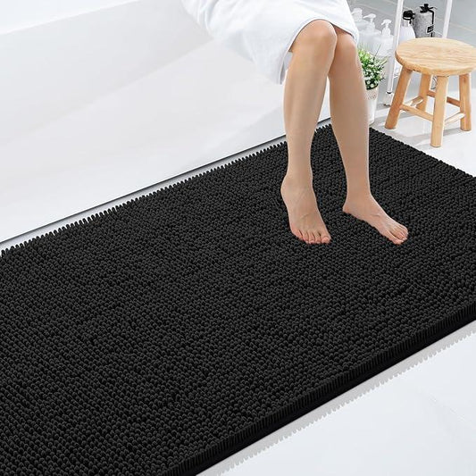 Smiry Luxury Chenille Bathroom Rugs 59x35, Extra Soft and Absorbent Shaggy Bath Mat, Machine Washable, Non-Slip Plush Carpet Runner for Tub, Shower, and Floor, Home Decor Accessories, Black - ModernBath