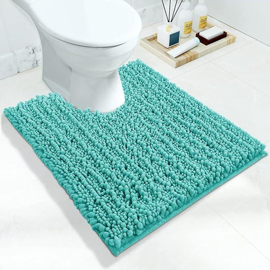 Yimobra Toilet Rug U Shaped Washable 24x20 Inch - Ultra Soft Absorbent Chenille Bath Rugs for Toilet, Quick Dry & Machine Washable, Non Slip Contour Bathroom Mat, Lake Blue - ModernBath