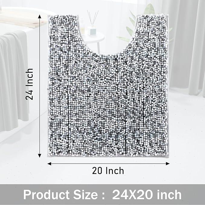 Yimobra Luxury Chenille U-Shaped Toilet Rug, Super Soft Shaggy Contour Bath Mat for Bathroom Floor, Fluffy, Water Absorbent, Non Slip, Machine Washable, Dry Quickly, 24''x 20'', Light Grey & Dark Grey - ModernBath