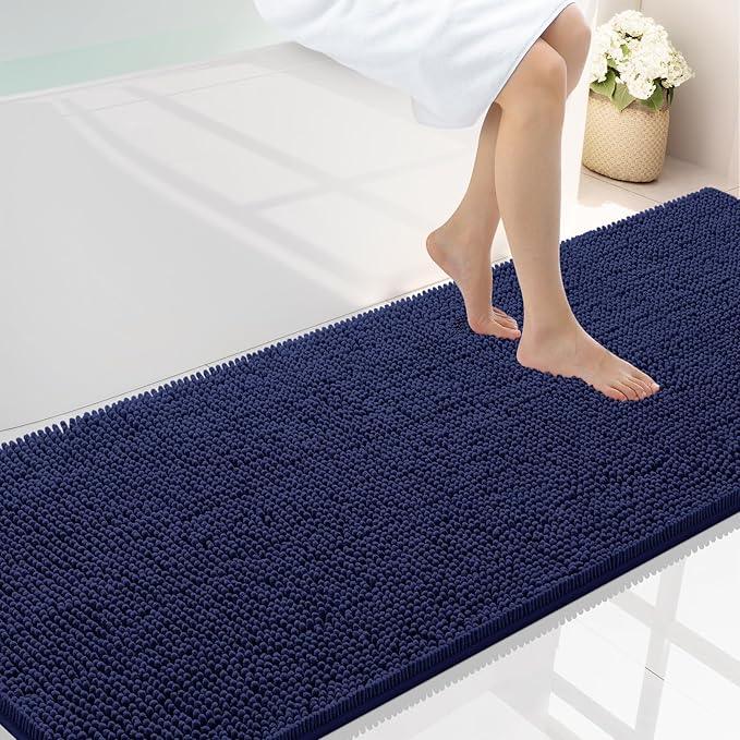 Smiry Luxury Chenille Bathroom Rugs 70x24, Extra Soft and Absorbent Shaggy Bath Mat, Machine Washable, Non-Slip Plush Carpet Runner for Tub, Shower, and Floor, Home Decor Accessories, Navy Blue - ModernBath