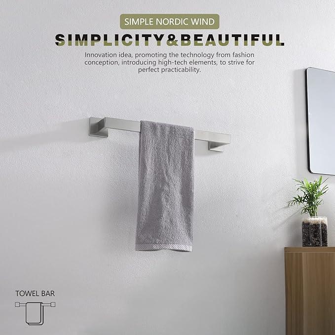 KOKOSIRI 16-Inch Single Towel Bar, Bathroom Kitchen Towel Holder, Wall Mounted SUS304 Stainless Steel Towel Rack, Brushed Nickel, B4003BR-L16 - ModernBath