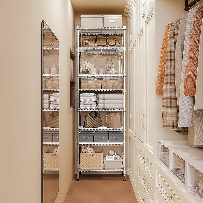 8 Tier 2000 lbs Storage Rack Metal Wire Shelving Unit, Storage Standing Shelf Organizer for Laundry Bathroom Kitchen Pantry Closet Garage Utility Room, Chrome 13.8" D x 23.6" W x 79.5" H - ModernBath