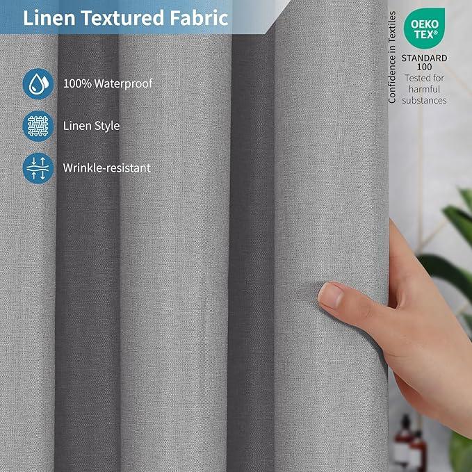 THAIGEE 2-in-1 Waterproof Extra Long Fabric Shower Curtain or Liner,Linen Textured,96 Inch Breathable TPU & Washable Bathroom Shower Curtain Set with 12 Plastic Hooks,Modern,72"x96" Grey - ModernBath