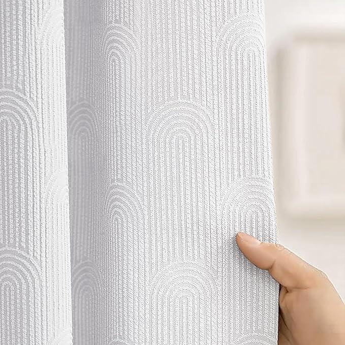 NDDYCU White Shower Curtain Boho Cotton Texture Mid Century Minimalist Arch Shower Curtain for Bathroom,72" W X 72" L - ModernBath