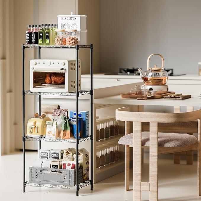IZEUK 4 Tier Metal Wire Shelf Unit, Black Storage Rack Organizer for Kitchen, Bedroom, Living Room or Laundry Room, 17.7" W x 11.8" D x 41.9" H - ModernBath
