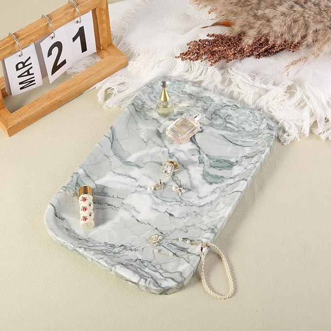 Karibiber Vanity Tray, Marble Bathroom Tray Countertop, Decorative Dresser Organizer, Green Stone for Perfume Jewelry Holder Storage for Kitchen Sink(Light Green) - ModernBath