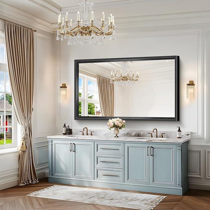CIVENO Large Bathroom Mirror, 60 x 36 Inch Rectangular Wall Mirror 0.6" Thickened Deep Frame, Brushed Black Mirrors for Bathroom Sink, Shatterproof Tempered Glass, Antirust, Horizontally or Vertically - ModernBath