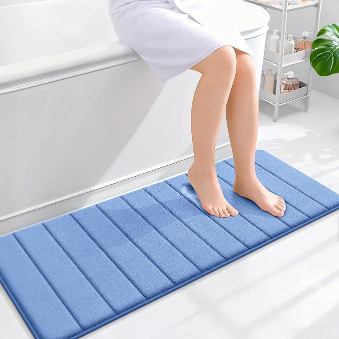 OLANLY Memory Foam Long Bathroom Rugs Runner 47x17, Super Soft Absorbent Bath Mat, Quick Dry, Machine Washable Shower Rugs, Bathmat Carpet, Bathroom Home Decor Accessories, Cornflower Blue - ModernBath
