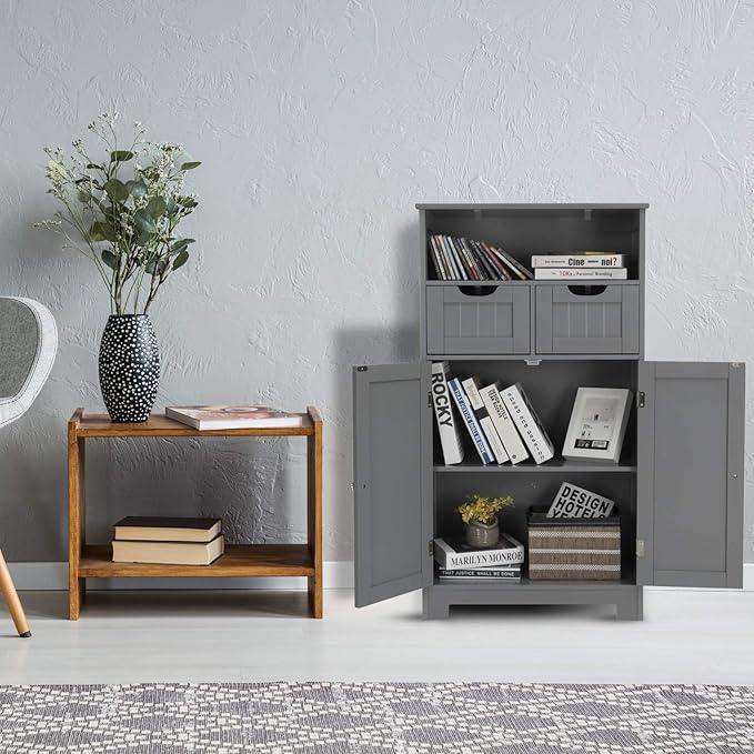 GLACER Multifunctional Floor Cabinet, Bathroom Cabinet with Removable Drawers and Adjustable Shelf for Bathroom, Living Room, Kitchen or Entryway, 24 x 12 x 43 inches (Grey) - ModernBath