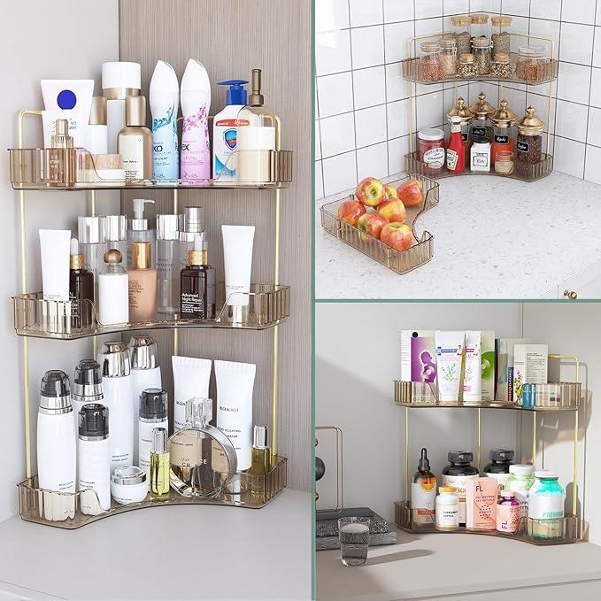 Webetop Countertop Bathroom Organizer 3 Tier Corner Organizer for Bathroom Counter Storage Makeup Organizer Shelf for Skincare, Cosmetic, Dresser, Toiletries Amber - ModernBath
