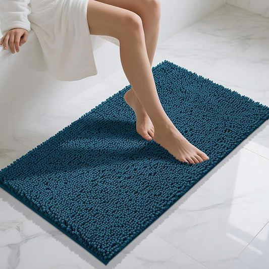 Yimobra Long Bathroom Rugs 44"x24", Extra Soft Non Slip Bath Mat for Tub, Super Absorbent Quick Dry Shaggy Rug Floor Carpet, Machine Washable,Peacock Blue - ModernBath
