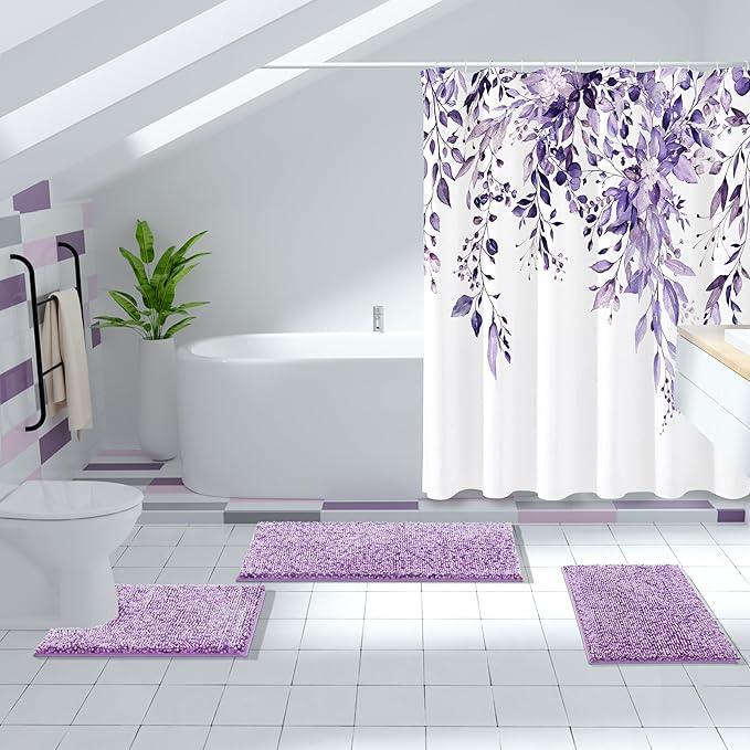Yimobra Chenille Bathroom Rugs, 28x17.5, Extra Soft Bath Mats for Bathroom Non Slip, Fluffy Plush Luxury Shower Mat Outside, Water Absorbent, Machine Washable, Purple & Lavender - ModernBath
