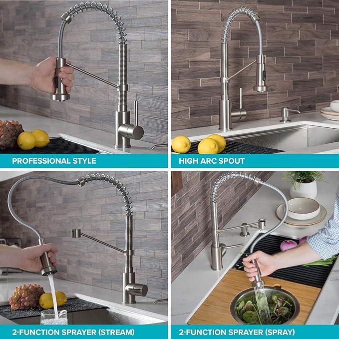 KRAUS Bolden Commercial Style 2-Function Single Handle Pull Down Kitchen Faucet in Spot-Free Antique Champagne Bronze, KPF-1610SFACB - ModernBath