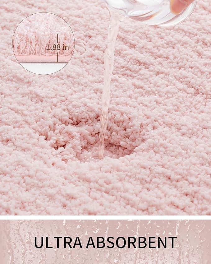 Ruggnovea Bathroom Rugs Non Slip Washable 36x24, Ultra Soft Thick Shaggy Absorbent Bath Mats, High Density Foam Latex Non Slip Backing Bath Rugs, Microfiber Bath Mats for Bathroom Floor&Sink,Pink - ModernBath