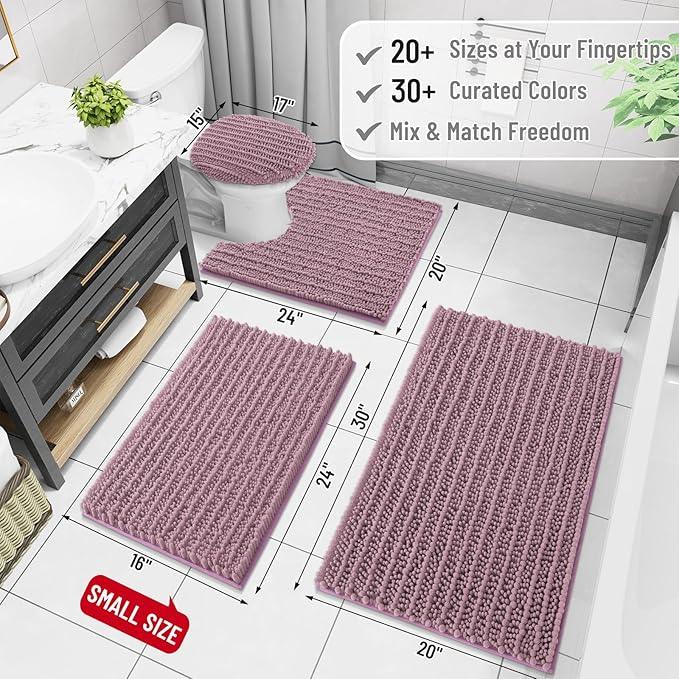 Arotive Luxury Chenille Bathroom Rug Mat, Extra Soft Thick Absorbent Shaggy Bath Rugs, Non-Slip Machine Wash Dry, Plush Bath Mats for Bathroom, Shower and Tub, 30x17, Deep Plum - ModernBath