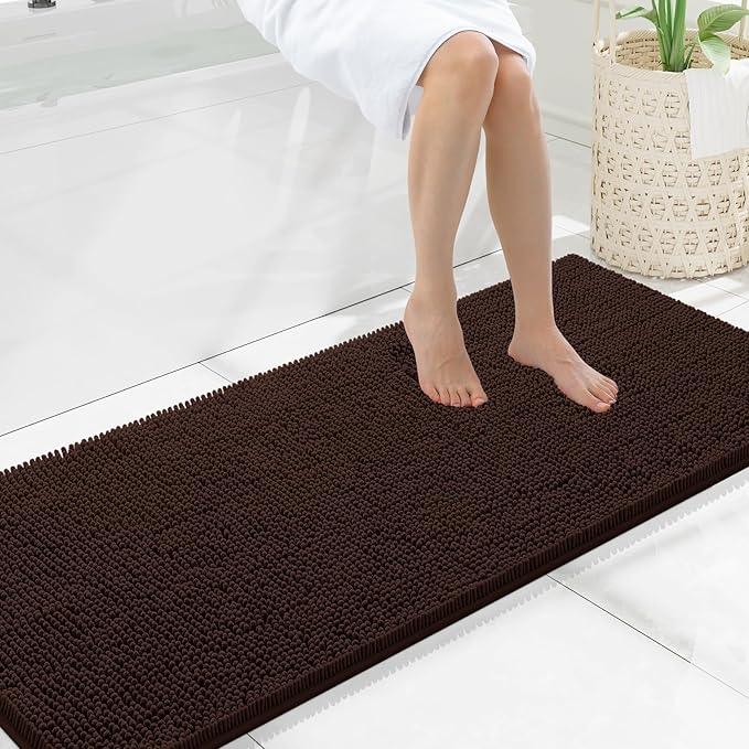 Smiry Luxury Chenille Bathroom Rugs 59x20, Extra Soft and Absorbent Shaggy Bath Mat, Machine Washable, Non-Slip Plush Carpet Runner for Tub, Shower, and Floor, Home Decor Accessories, Brown - ModernBath