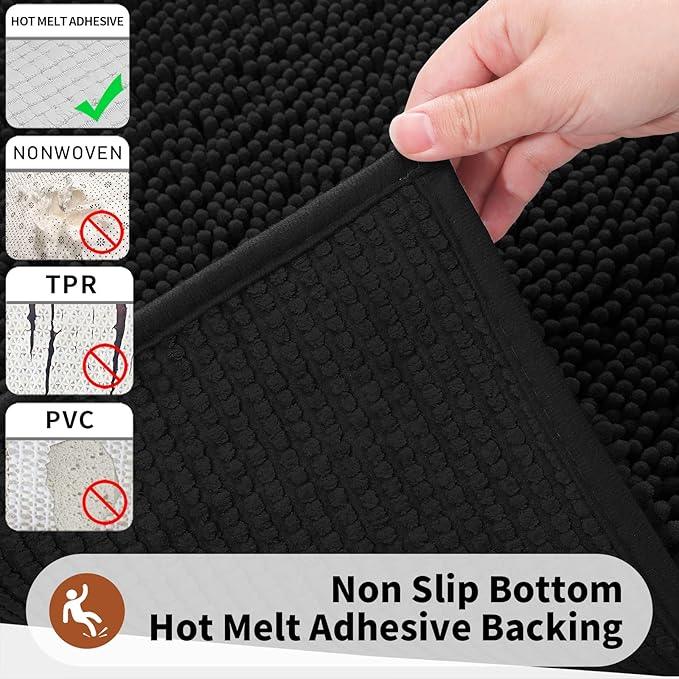 Yimobra Toilet Rugs U Shaped Washable - 24"x20" Non Slip Plush Contour Bath Rugs for Toilet - Super Soft Absorbent Quick Dry Toilet Mats for Bathroom,Black - ModernBath