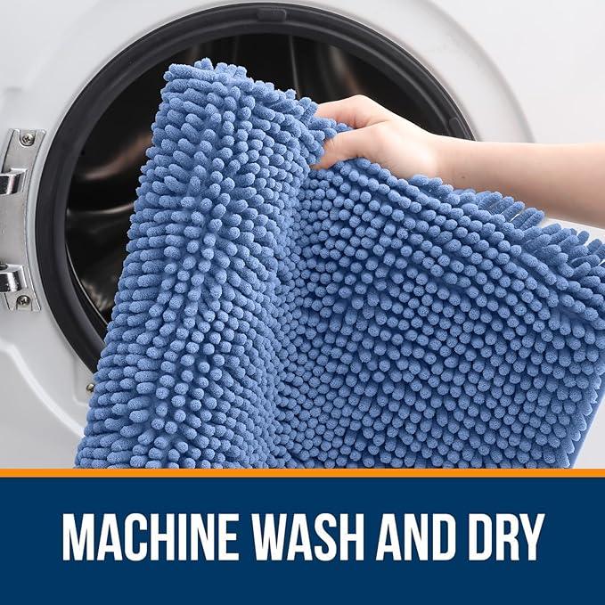 OLANLY Bathroom Rugs 36x24, Extra Soft Absorbent Chenille Bath Rugs, Rubber Backing Quick Dry, Machine Washable Bath Mats for Bathroom Floor, Tub and Shower, Home Decor Accessories, Cornflower Blue - ModernBath