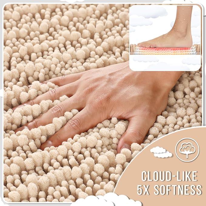 Yimobra Bathroom Runner Rug 60x24 Inch - Extra Long Non Slip Chenille Bath Mat, Soft & Absorbent, Machine Washable Shaggy Hallway Carpet for Vanity Tub Shower, Light Brown Home Decor Accessories - ModernBath