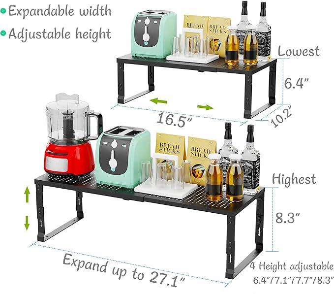 Jojocross Adjustable Expanable Stackable Spice Rack Shelf Pantry Storage Organizer for Kitchen Cabinet,Countertop,Bathroom and More.Space is no Longer Limited(2Packs/Black/Large) - ModernBath