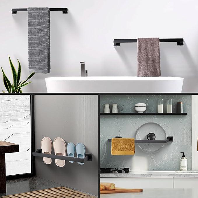 LANC 2 Pack Bath Towel Bars Matte Black 24-Inch Bathroom Towel Rail Square Towel Racks Kitchen Towel Holders Stainless Steel Wall Mount Towel Hanger Towel Rods,A8804-6MB - ModernBath