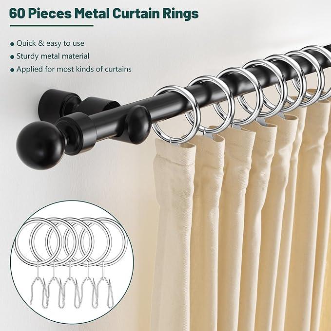 Dpyrrhic Silver 60Pcs Metal Curtain Rings and 60 Pcs Curtain Drapery Pin Hooks,Curtain Hooks for Drapes,32mm Internal Diameter for Window, Shower Curtain - ModernBath
