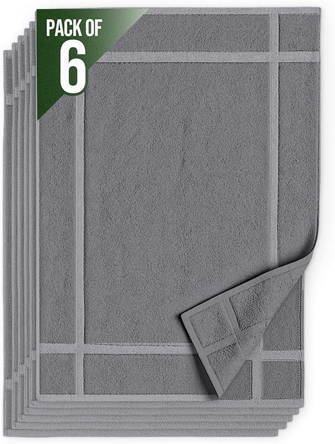 Pearl Linens 100% Ring Spun Cotton Bath Mat (Pack of 6) 20 x 30 Inch, Washable, Soft & Absorbent Terry Bathroom Floor Mat – Not Bathroom Rugs – Quick-Dry After Shower Bath Mat, 687 GSM, Light Grey - ModernBath