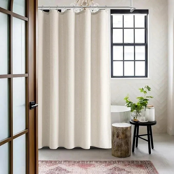 Jowels Apricot Linen Shower Curtain, Boho Farmhouse Shower Curtain Set for Bathroom, 200GSM Luxury Weighted Water Resistant Fabric Textured Shower Curtains with 12 Metal Hooks, 72Wx72H - ModernBath