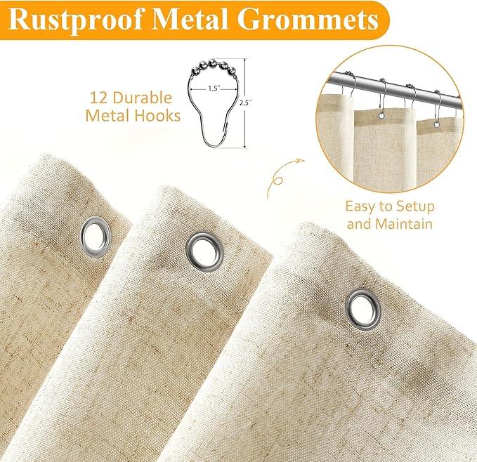 Naturoom Stall Linen Shower Curtain 36 x 72, Narrow Half Small Beige Ultra Thick Fabric Shower Curtain Set with 6 Hooks, Natural Boho Farmhouse Rustic RV Camper Bath Curtains for Bathroom, Cream - ModernBath