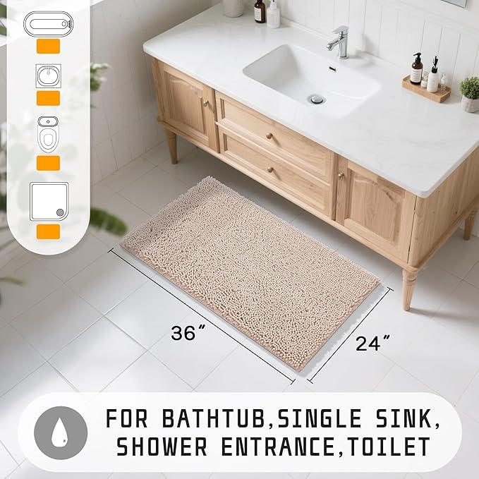 Yimobra Large Bathroom Rugs 36"x24", Non Slip Bath Mat for Tub, Shaggy Rug Floor Carpet, Extra Soft Super Absorbent Quick Dry, Machine Washable,Beige with Pink - ModernBath