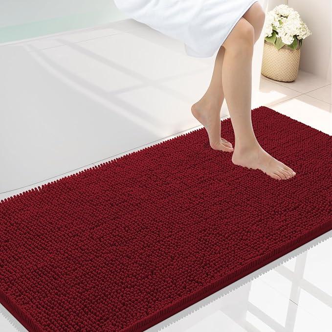 Smiry Luxury Chenille Bathroom Rugs 47x24, Extra Soft and Absorbent Shaggy Bath Mat, Machine Washable, Non-Slip Plush Carpet Runner for Tub, Shower, and Floor, Home Decor Accessories, Red - ModernBath