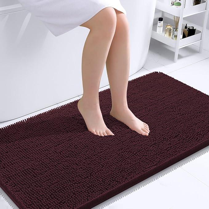 OLANLY Bathroom Rugs 44x24, Extra Soft Absorbent Chenille Bath Rugs, Rubber Backing Quick Dry, Machine Washable Bath Mats for Bathroom Floor, Tub and Shower, Home Decor Accessories, Black Cherry - ModernBath