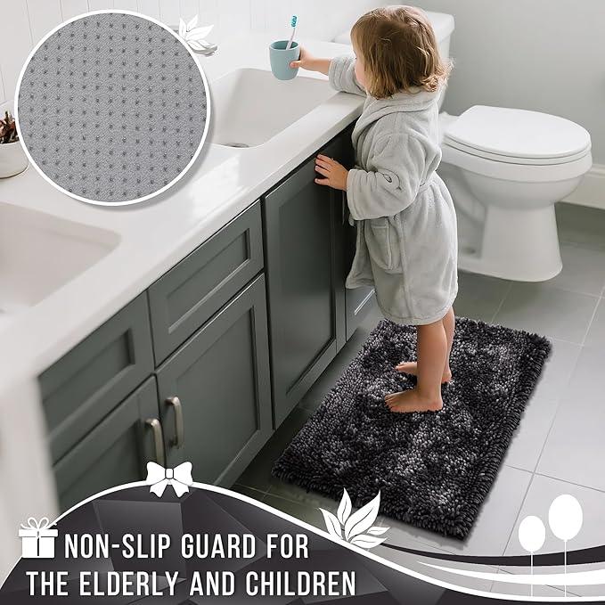 Yimobra Bathroom Rug Set 2 Piece, Luxury Shaggy Bath Mat Set with Non Slip Backing, Ultra Soft & Absorbent Mats for Bathroom Floor, Machine Washable, 44"x24"+24"x17", Dark Grey - ModernBath