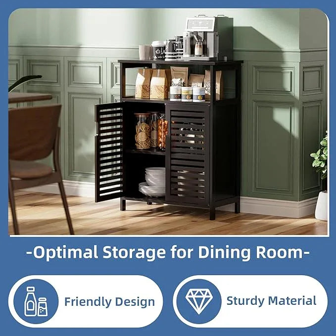 HITNET Black Bathroom Storage Cabinet, Freestanding Bamboo Floor Cabinet 4 Tier Tall Kitchen Cupboard with Door and Shelves - ModernBath